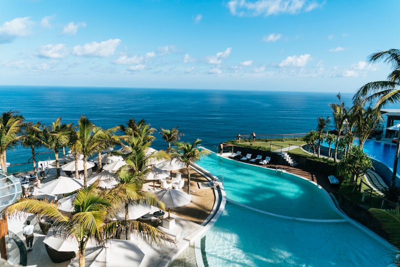 Villa pool with palm trees